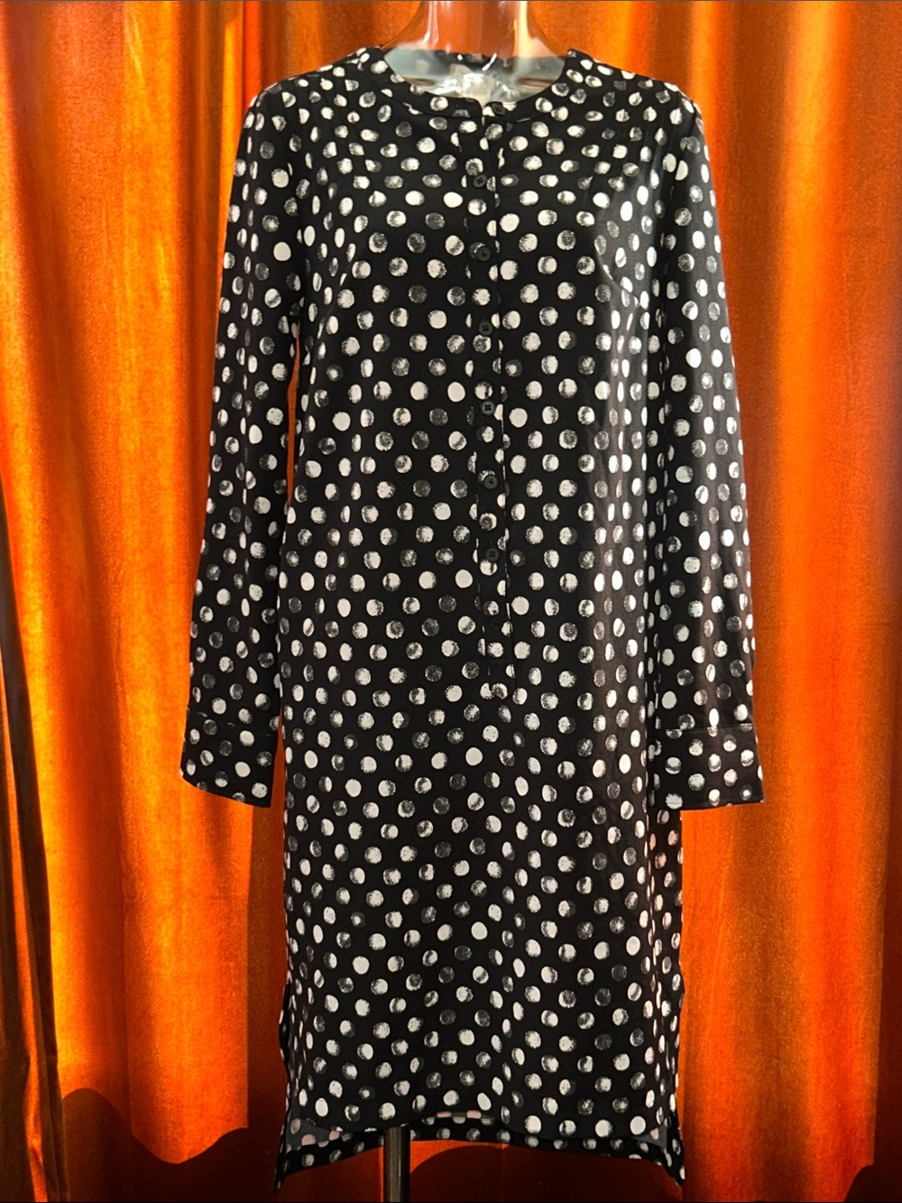 Merona Black Long-Sleeve Polka Dot Shift Dress